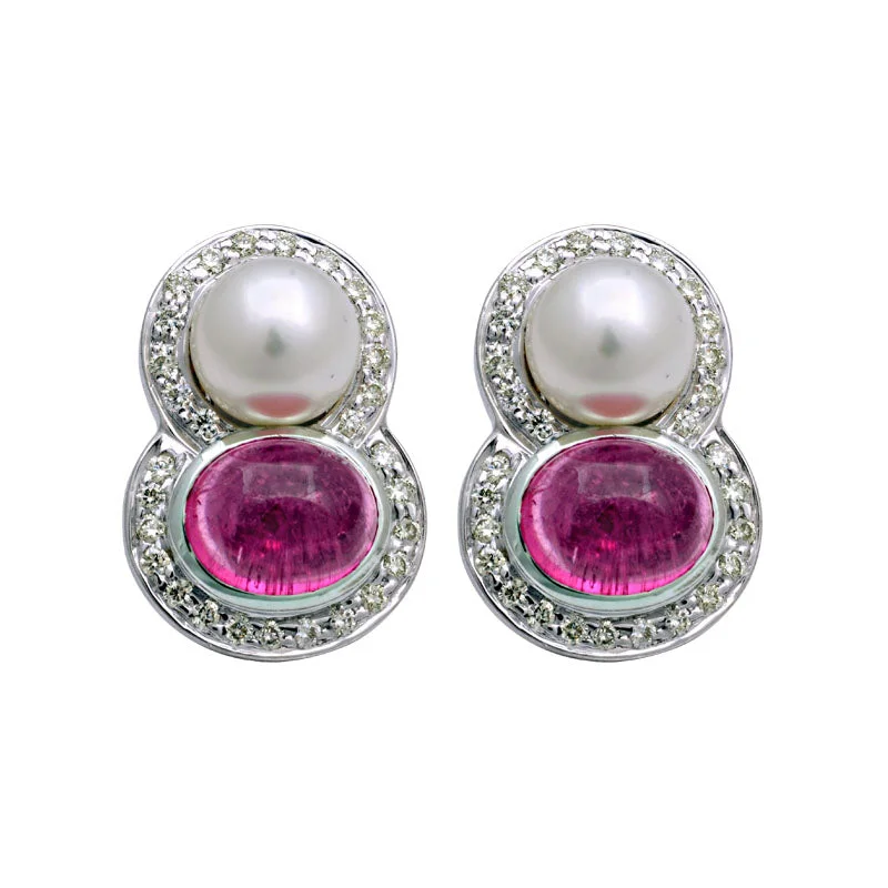 ladies-wedding-diamond-earrings-Earrings-Rubellite, South Sea Pearl and Diamond