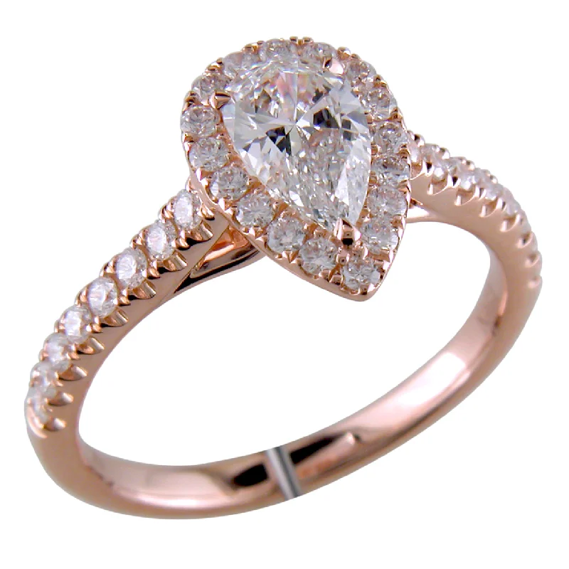 engagement-luxury-rose-gold-ring-Pear Shape Brilliant 3/4 Carat Diamond 18K Rose Gold Point of Love Engagement Ring