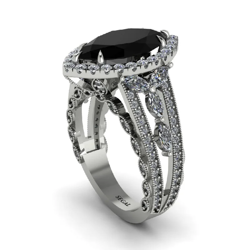 engagement-gold-filigree-ring-Black Diamond Majestic Splendor Engagement Ring - Antonella No. 9