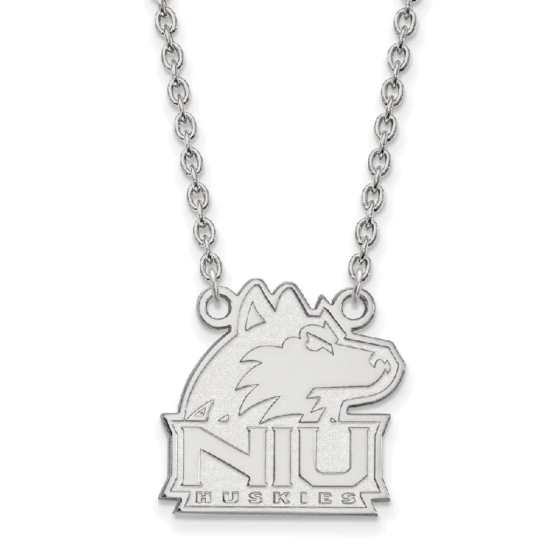 Ladies necklaces unique strands -Sterling Silver Northern Illinois U Large Pendant Necklace