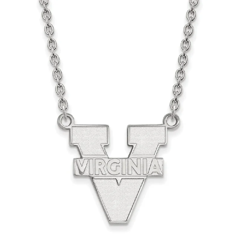 Ladies necklaces with petal charms -Sterling Silver U of Virginia Large 'V' Logo Pendant Necklace