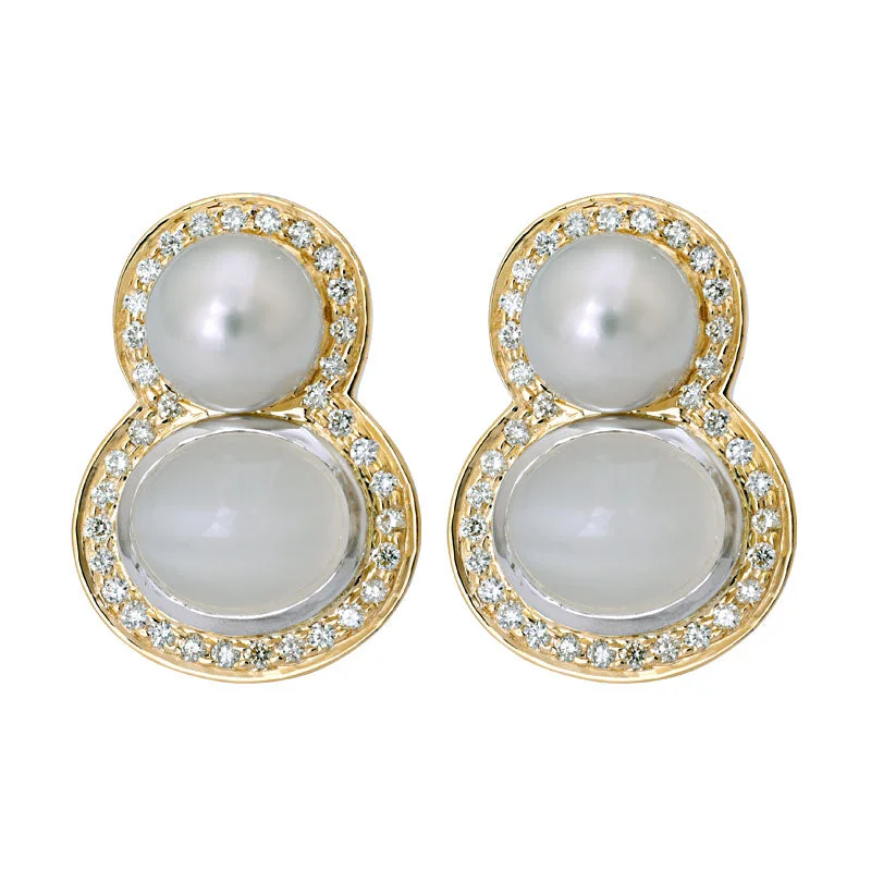 ladies-minimalist-silver-earrings-Earrings- Moonstone, South Sea Pearl and Diamond