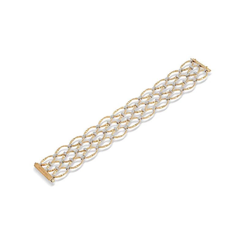 Ladies bracelets with tide charms -18K Yellow Gold and Diamond Flat Link Three Row Bracelet