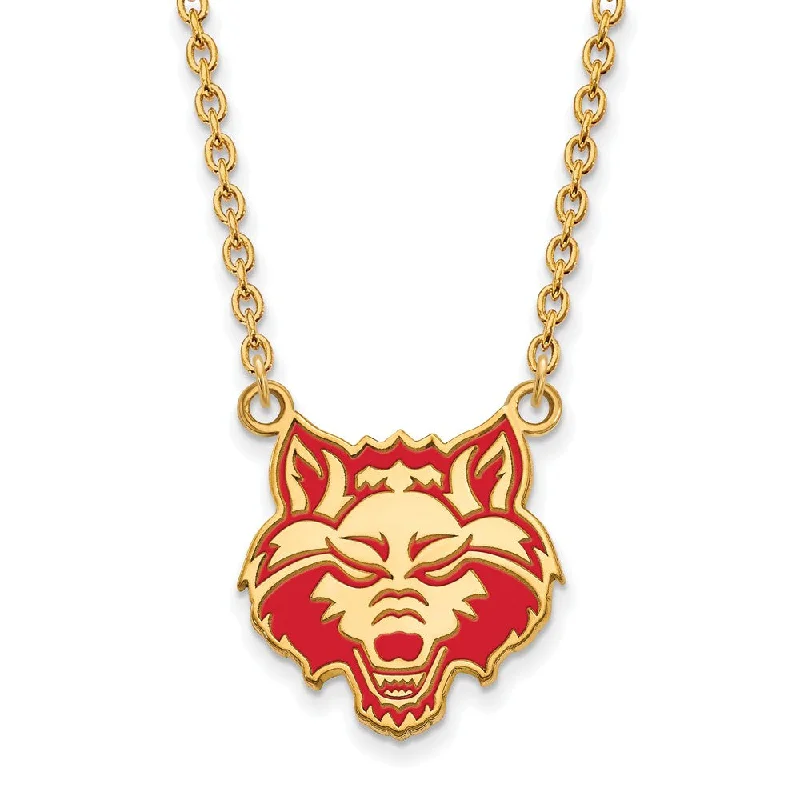 Ladies necklaces with burst charms -14k Gold Plated Silver Arkansas State Enamel Lg. Pendant Necklace