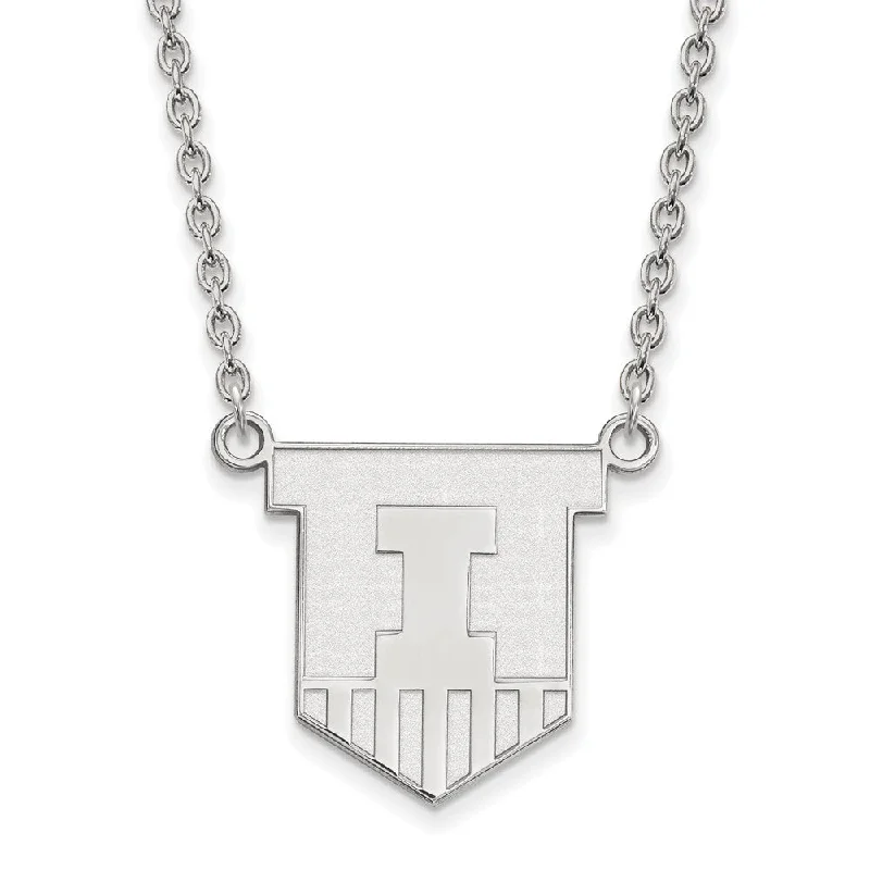 Ladies necklaces quirky strands -Sterling Silver U of Illinois Large Shield Pendant Necklace