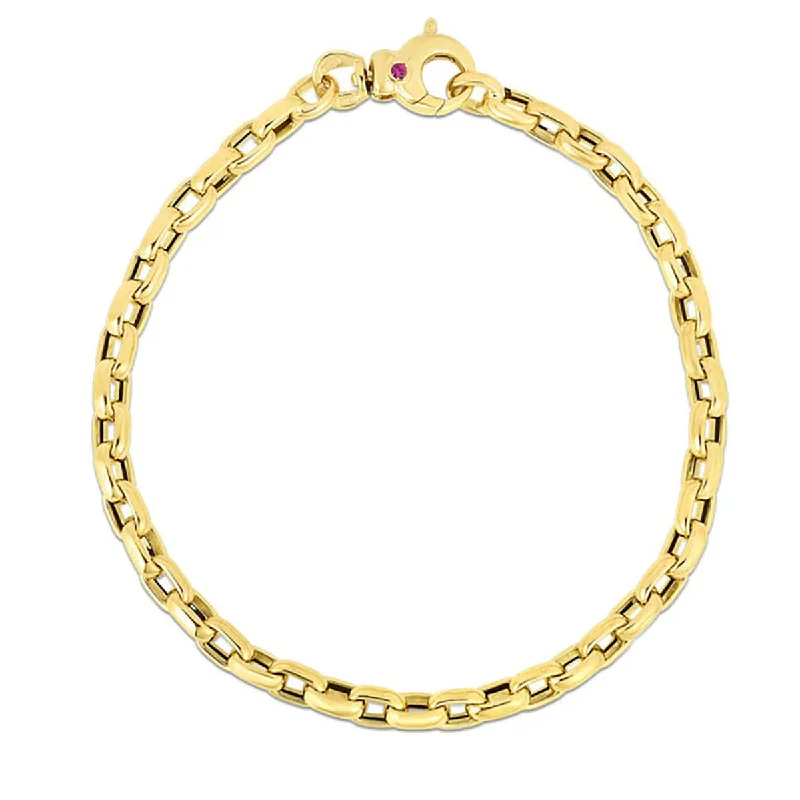 Ladies bracelets with ring charms -18K Gold Square Link Bracelet