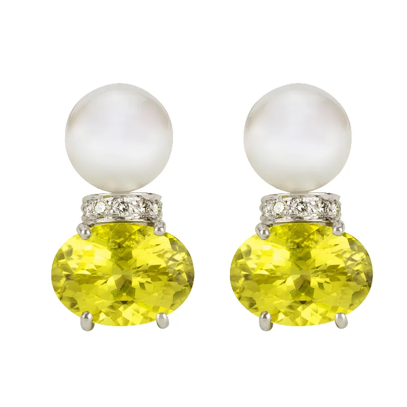 ladies-party-bar-earrings-Earrings - South Sea Pearl, Lemon Quartz And Diamond