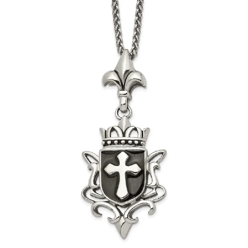 Ladies necklaces smooth elegance -Stainless Steel, Enamel & Antiqued XL Shield Cross Necklace, 22 Inch