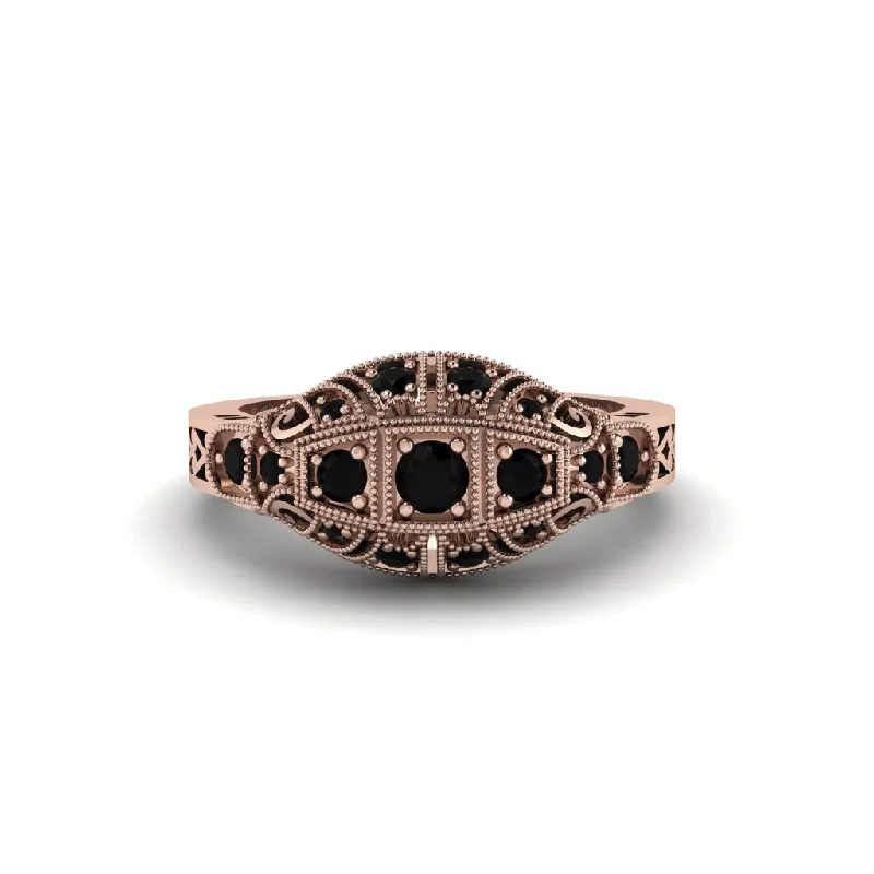 engagement-wedding-rose-gold-ring-Black Diamond 3-Stones Art Deco Engagement Ring - Aniyah No. 8