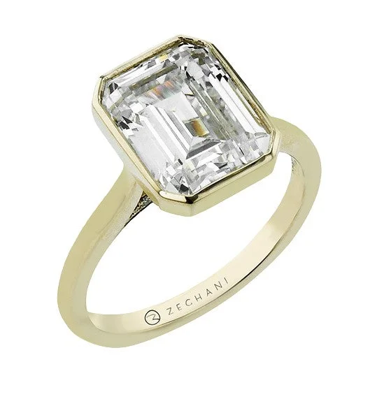 engagement-princess-cut-gold-ring-14k Yellow Gold Emerald/Radiant Cut Bezel Diamond Engagement Ring by Zeghani