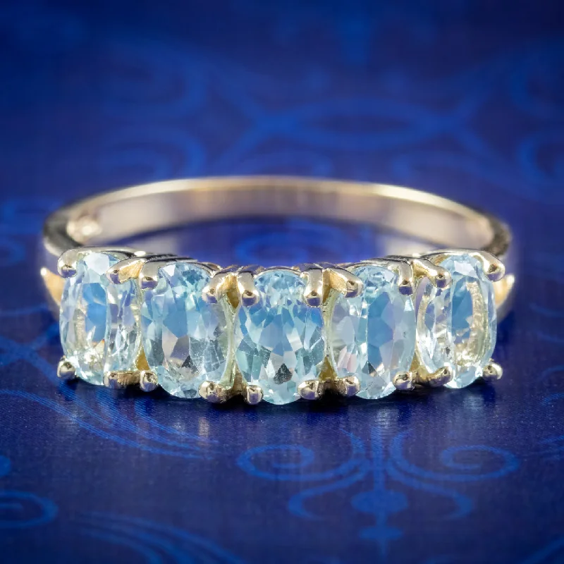 ladies-pear-cut-platinum-rings-Victorian Style Blue Topaz Five Stone Ring 2.5ct Of Topaz