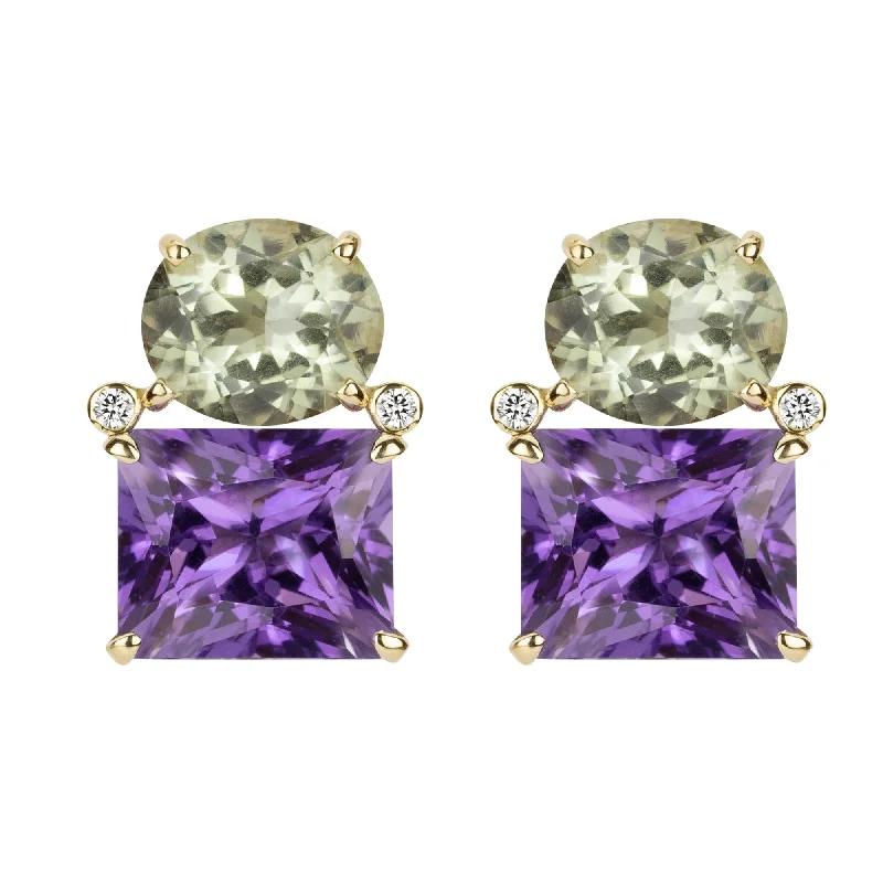 ladies-fashion-gold-earrings-Earrings - Green Quartz, Amethyst And Diamond (2347E)