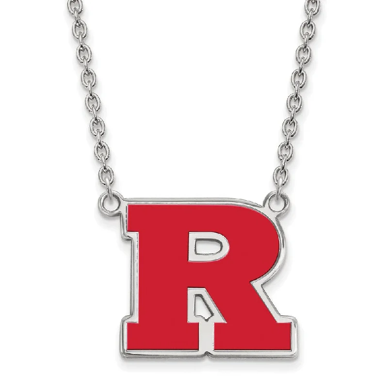 Ladies necklaces with sphere charms -Sterling Silver Rutgers Large Enamel 'R' Pendant Necklace