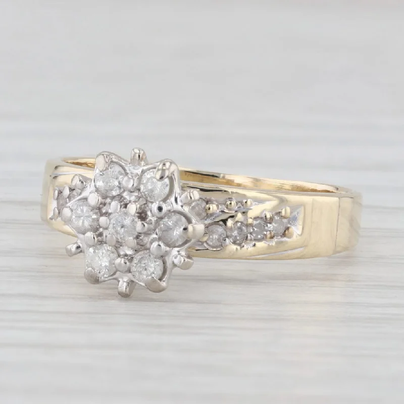 engagement-affordable-rose-gold-ring-0.25ctw Diamond Cluster Flower Engagement Ring 10k Yellow Gold Size 7.75