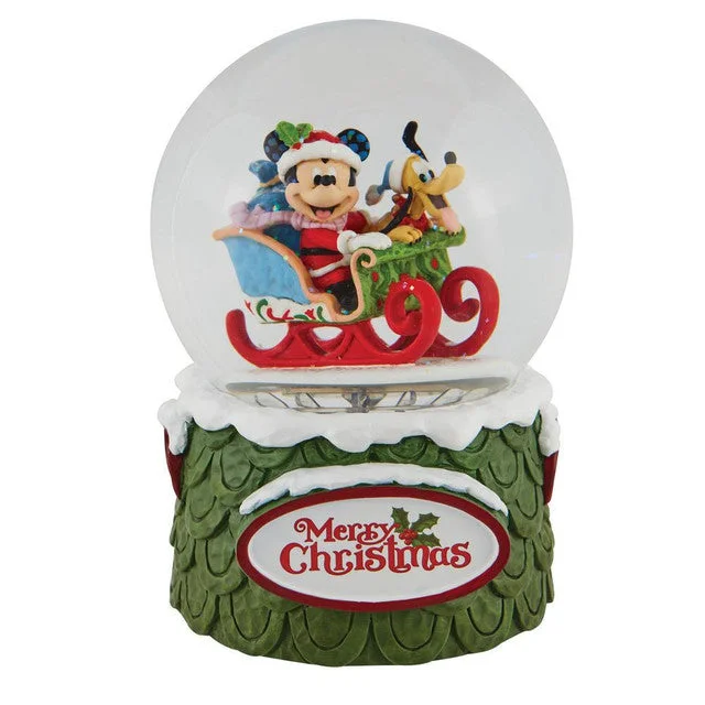 ladies-luxury-diamond-rings-Jim Shore Disney Laughing All the Way Mickey and Pluto in Sleigh Delivering Presents Musical Rotating Water Globe