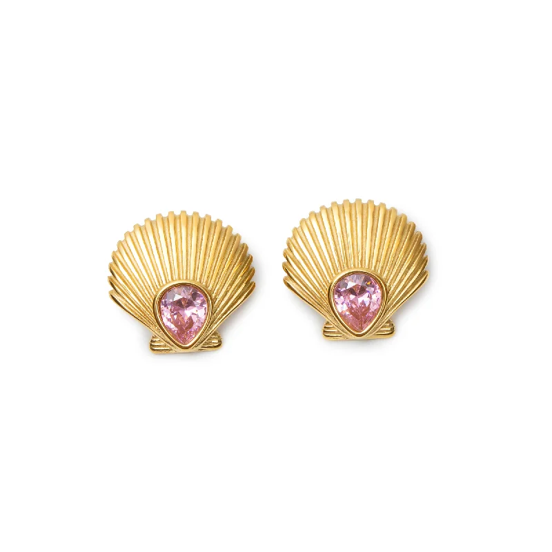 ladies-heart-tassel-earrings-THE PINK CRYSTAL SEASHELL EARRINGS