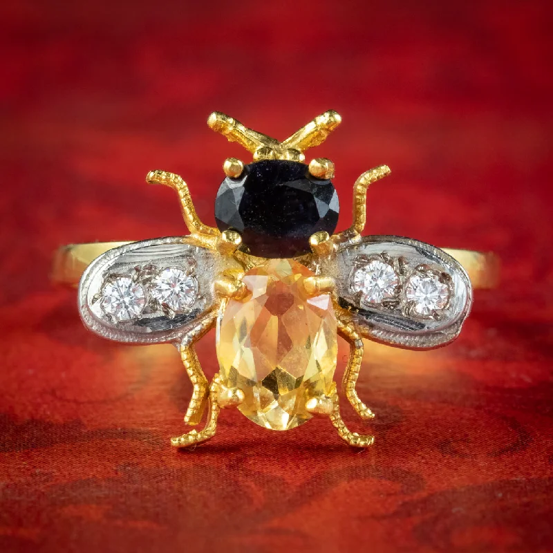 ladies-cushion-cut-rose-gold-rings-Edwardian Style Citrine Topaz Bee Ring