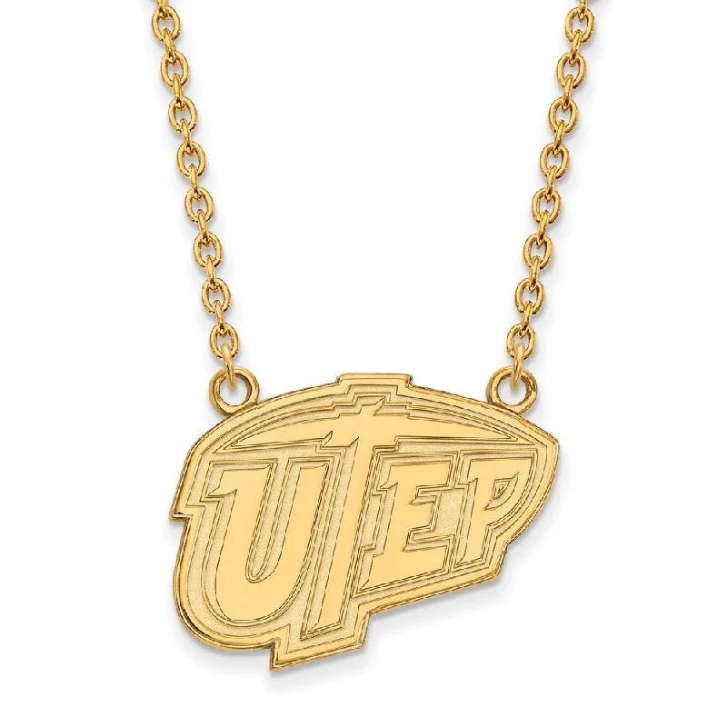 Ladies necklaces futuristic flair -10k Yellow Gold U of Texas at El Paso Large Pendant Necklace