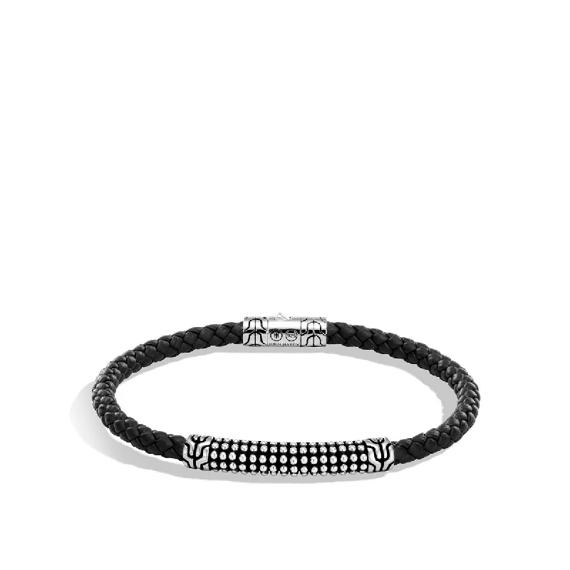 Ladies bracelets for video stars -Classic Chain Silver Jawan Bracelet on Black Woven Leather