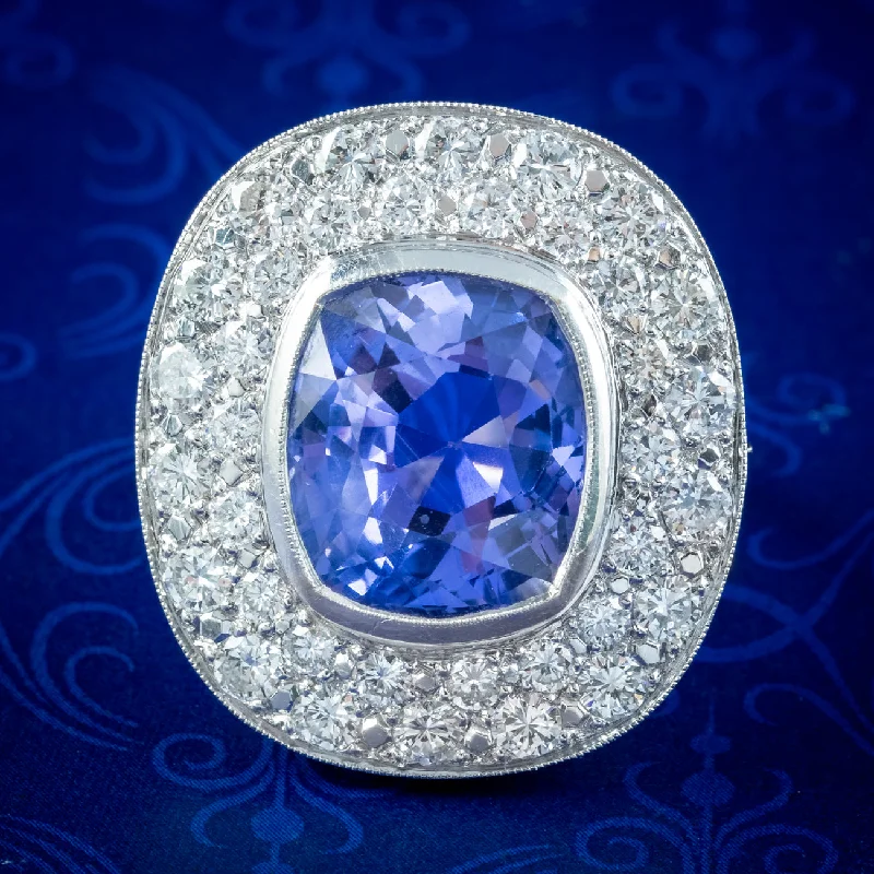 ladies-sapphire-oval-rings-Vintage French Ceylon Sapphire Diamond Cocktail Ring 12.5ct Sapphire With Cert