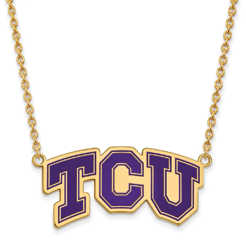 Ladies necklaces with plum lepidolite -14k Gold Plated Silver Texas Christian U Lg Pendant Necklace