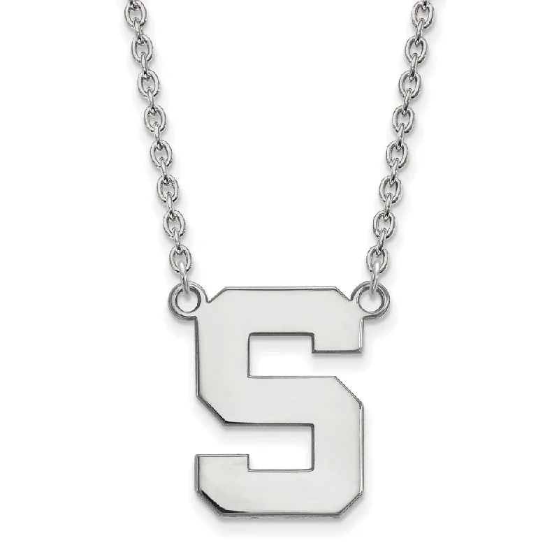 Ladies necklaces with black moonstone -Sterling Silver Michigan State Large Initial S Pendant Necklace