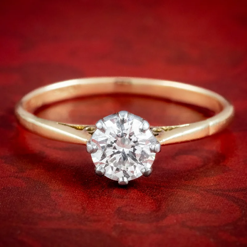 ladies-wedding-diamond-rings-Antique Edwardian Diamond Solitaire Ring 0.85ct Diamond