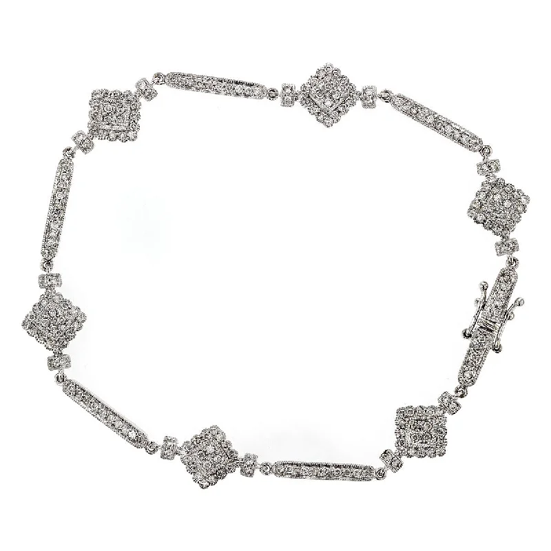 Ladies bracelets corrosion-resistant metal -Art Deco Diamond Square Bar Link Bracelet