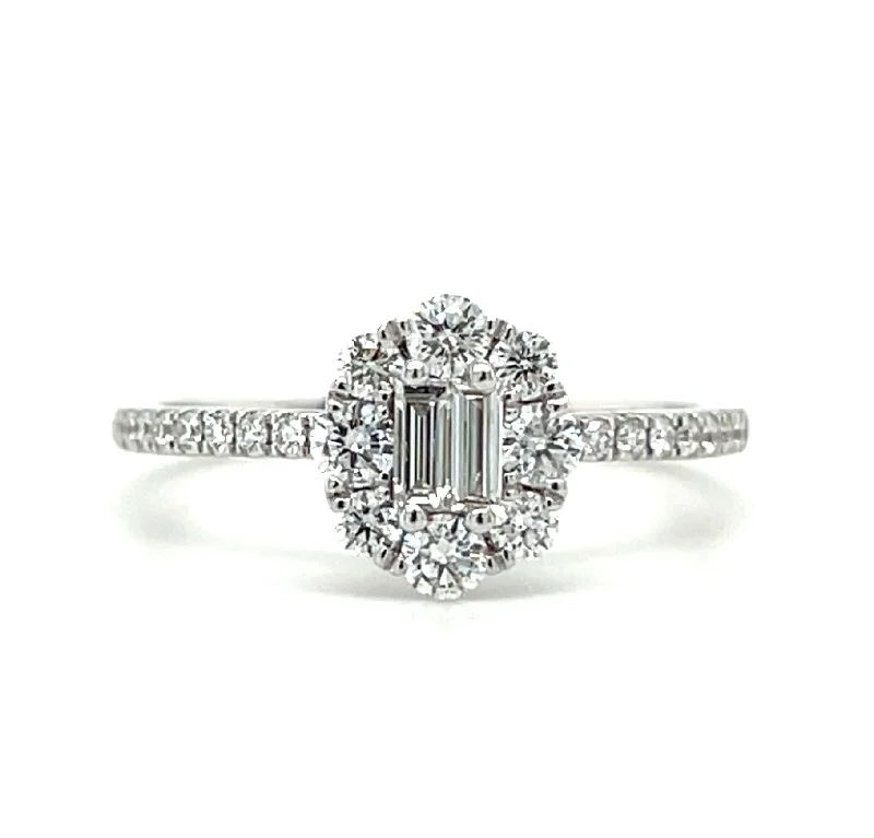 engagement-luxury-platinum-ring-18k White Gold Baguette & Round Brilliant Diamond Halo Engagement Ring