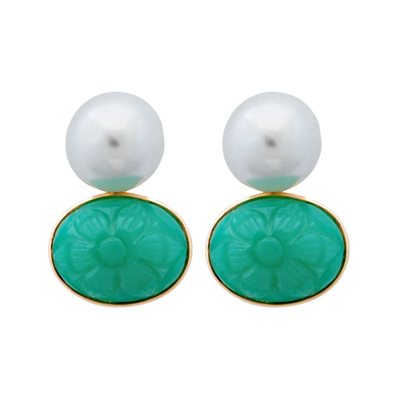 ladies-vintage-diamond-earrings-Earrings-Chrysoprase and Pearl