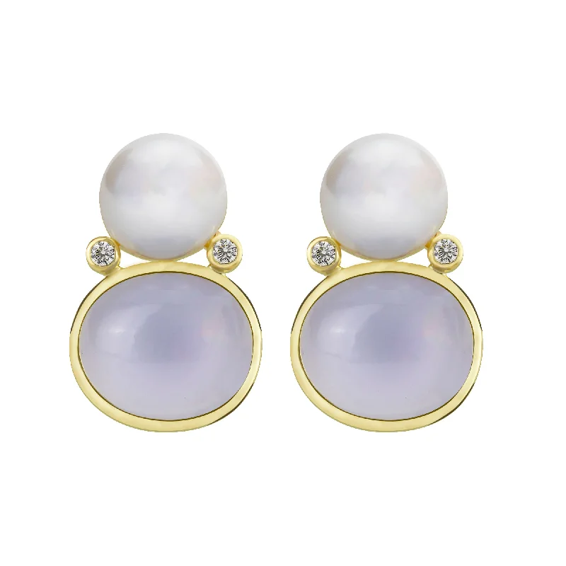 ladies-star-pearl-earrings-Earrings - South Sea Pearl, Chalcedony And Diamond