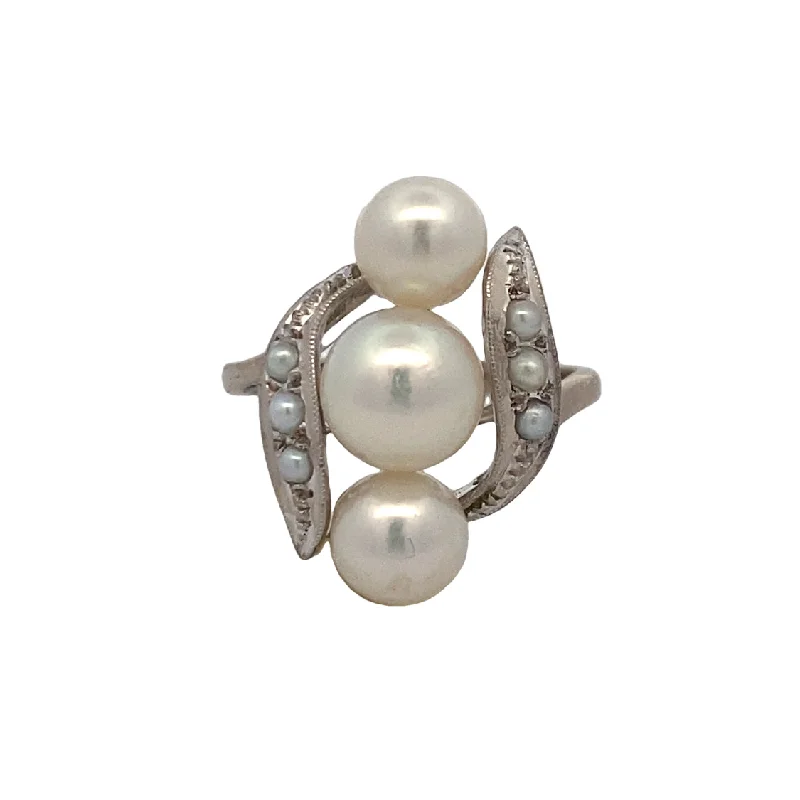 ladies-platinum-unique-rings-Estate Vintage Inspired Pearl Ring in White Gold