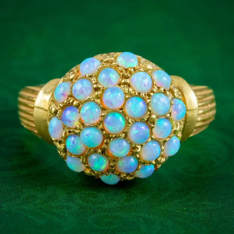 ladies-diamond-modern-rings-Victorian Style Opal Bombe Cluster Ring