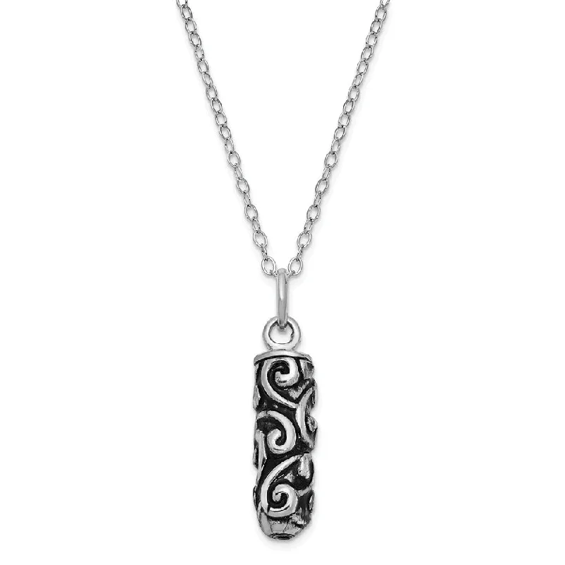 Ladies necklaces for game nights -Rhodium Plated Sterling Silver Cylinder Ash Holder Necklace, 18 Inch