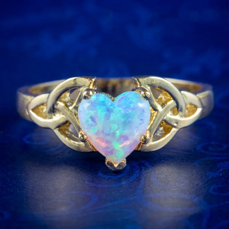 ladies-asscher-cut-emerald-rings-Victorian Style Celtic Opal Heart Ring 1.3ct Opal