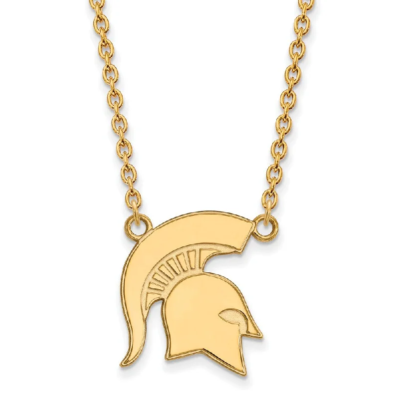 Ladies necklaces for dinner dates -14k Gold Plated Silver Michigan State Large Pendant Necklace