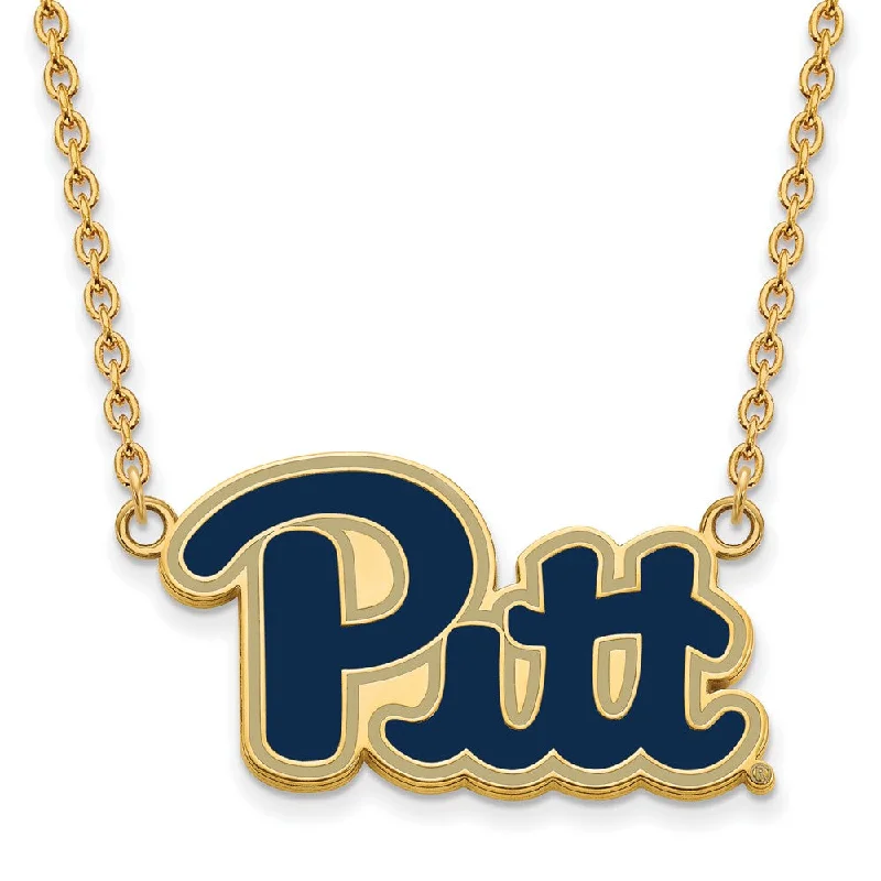 Ladies necklaces mirror finish -14k Gold Plated Silver U of Pittsburgh Lg Enamel Pendant Necklace