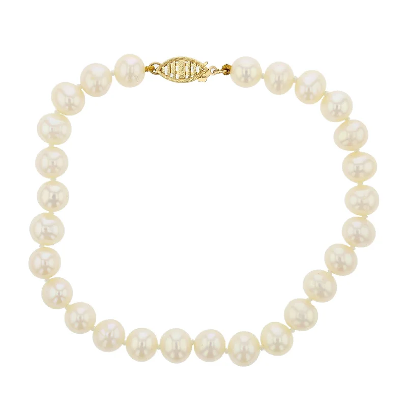 Ladies bracelets with ridge charms -7-Inch Cultured Pearl Bracelet with 14K Clasp