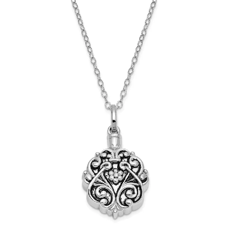 Ladies necklaces slim strands -Rhodium Plated Sterling Silver Scroll Ash Holder Necklace, 18 Inch