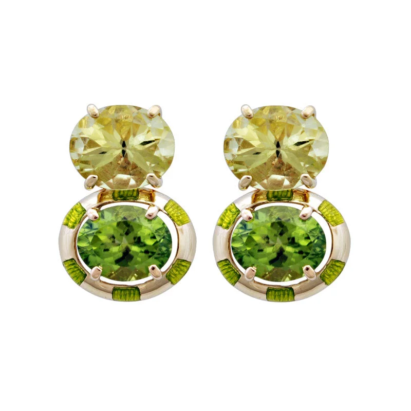 ladies-wedding-silver-earrings-Earrings-Peridot and Lemon Quartz (Enamel)