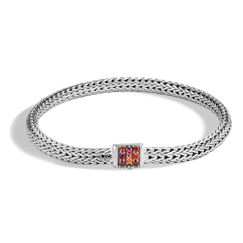 Ladies bracelets bowed bands -Classic Chain Silver Extra Small Bracelet with Garnet