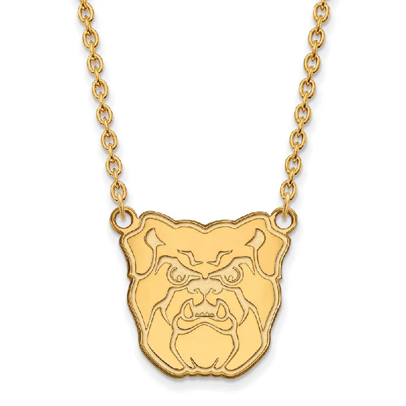 Ladies necklaces with peach calcite -14k Gold Plated Silver Butler U Large Bulldog Pendant Necklace