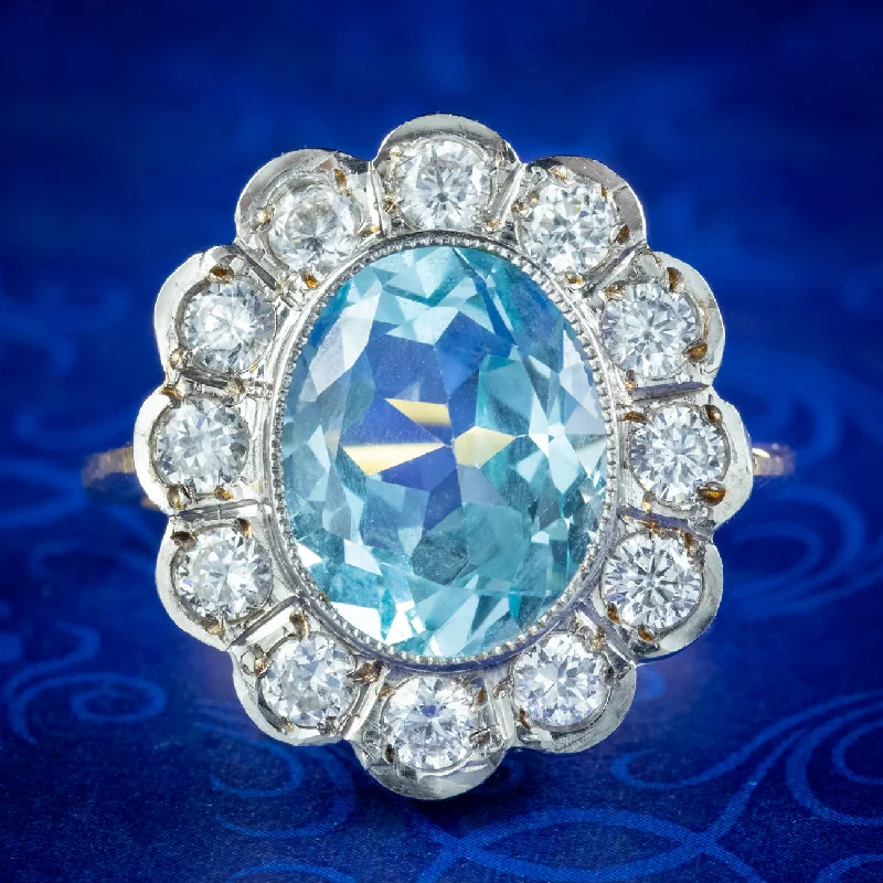 ladies-wedding-pearl-rings-Edwardian Style Blue Topaz Cz Flower Cluster Ring 5ct Topaz