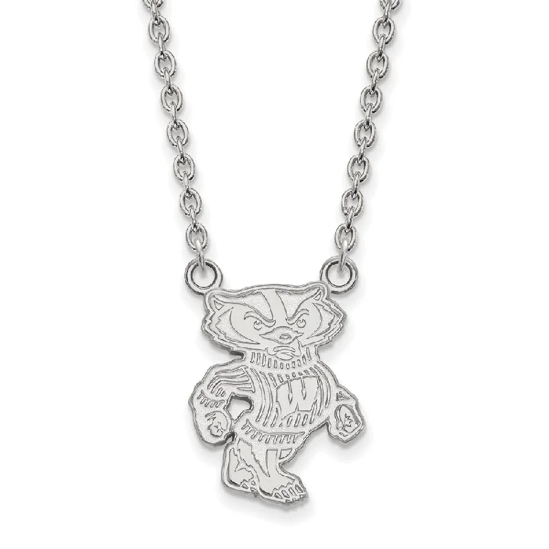 Ladies necklaces extendable chains -10k White Gold U of Wisconsin Large Logo Pendant Necklace