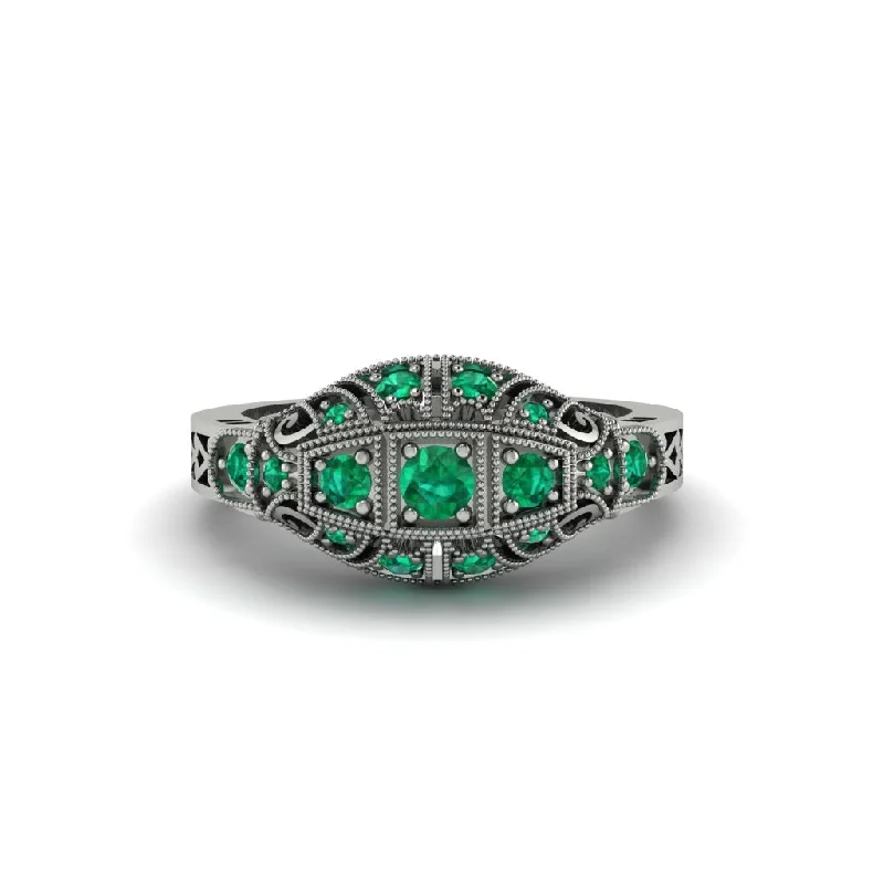 engagement-luxury-silver-ring-Emerald 3-Stones Art Deco Engagement Ring - Aniyah No. 6