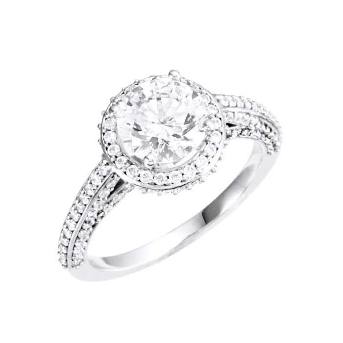 engagement-affordable-diamond-ring-MADELEINE Halo Style Four Prong Lab Diamond Engagement Ring with Round Stone Setting in 18K White Gold