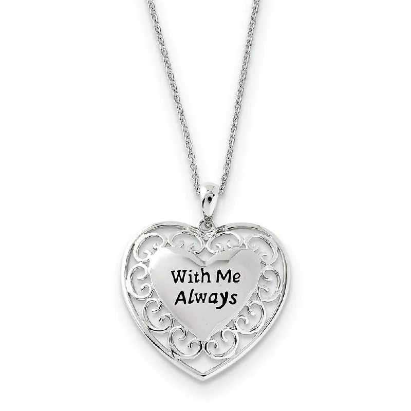 Ladies necklaces fun strands -Rhodium Plated Sterling Silver With Me Always Heart Necklace, 18 Inch