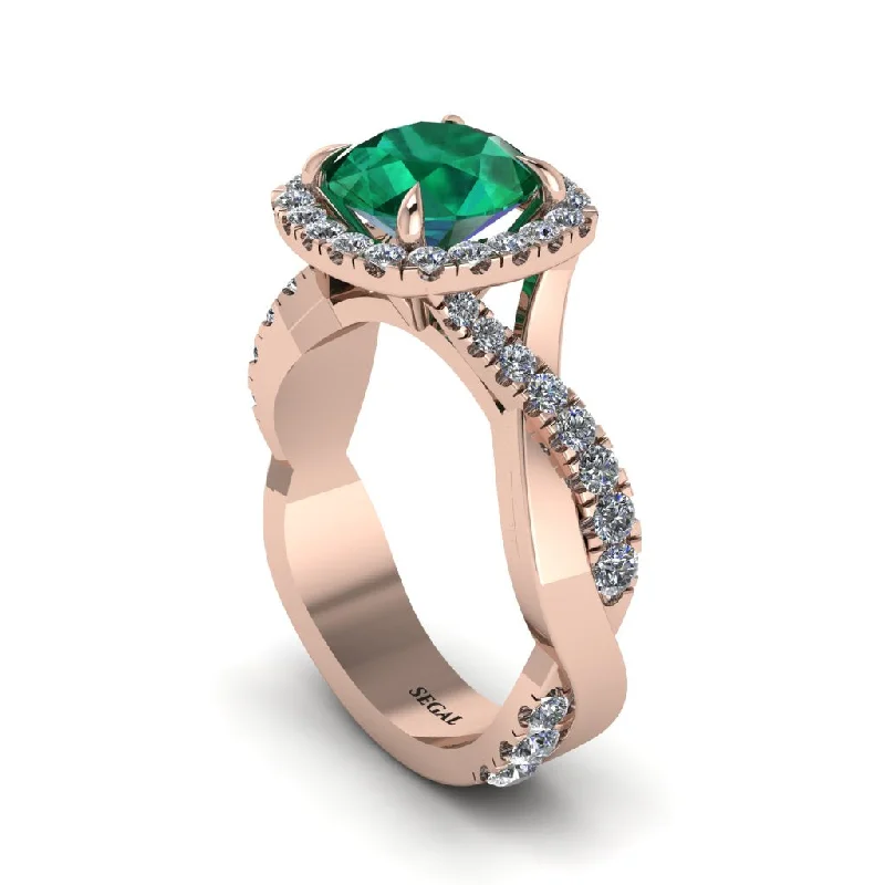 engagement-emerald-cut-gold-ring-Emerald Twist Shank Halo Engagement Ring - Cheyenne No. 5