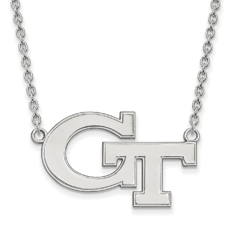 Ladies necklaces with tail charms -Sterling Silver Georgia Tech Large Pendant Necklace