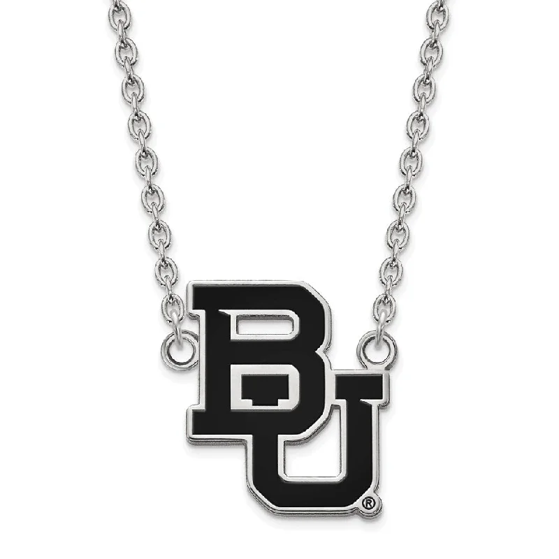 Ladies necklaces with gray apatite -Sterling Silver Baylor U Large Enamel Logo Pendant Necklace